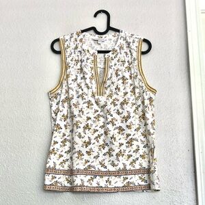 Lucky Brand Floral Sleeveless Blouse - White and Gold